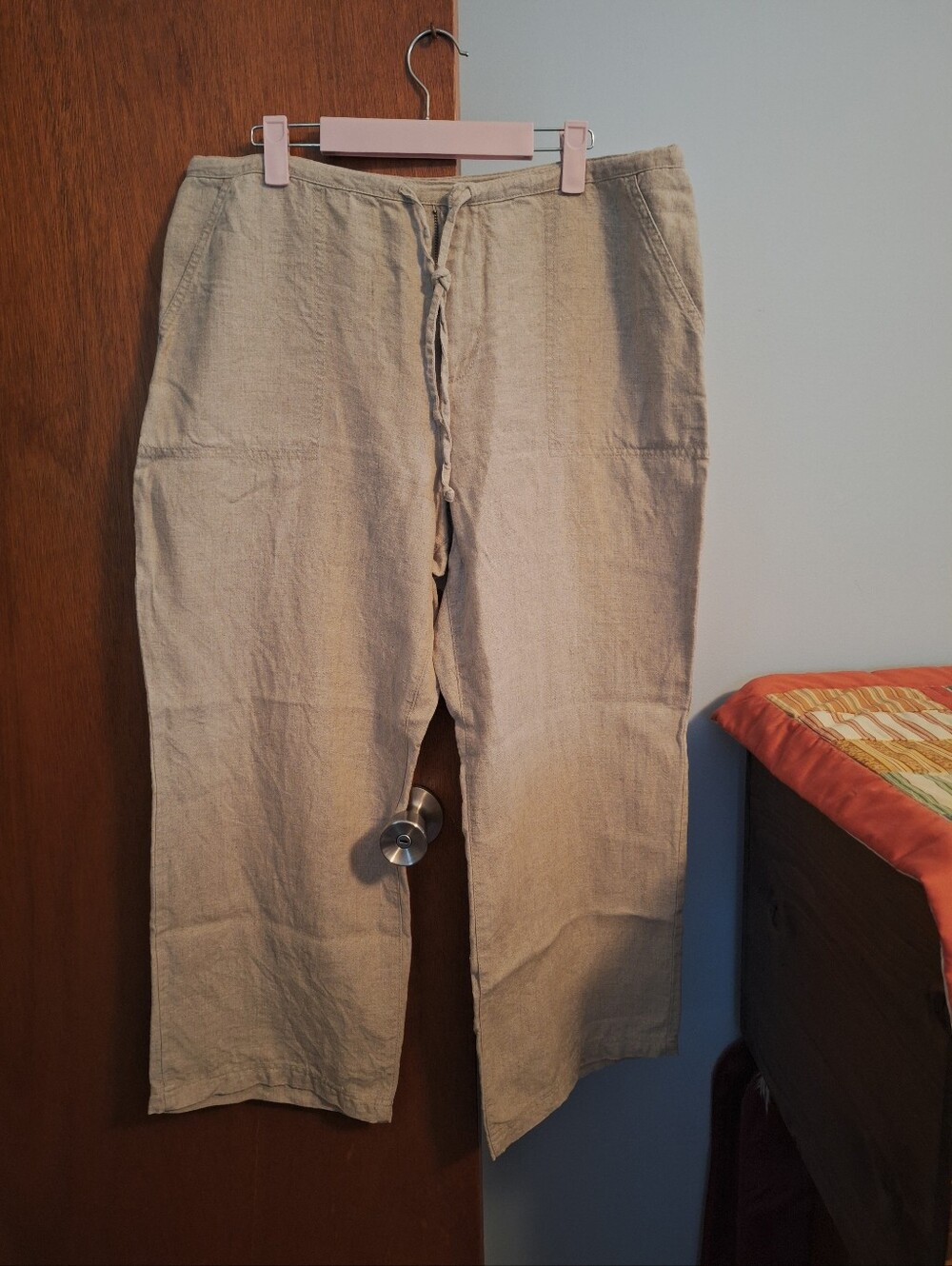 GAP Khaki Medium Weight 100% Linen Wide Leg Drawstring Pants Women's Size L